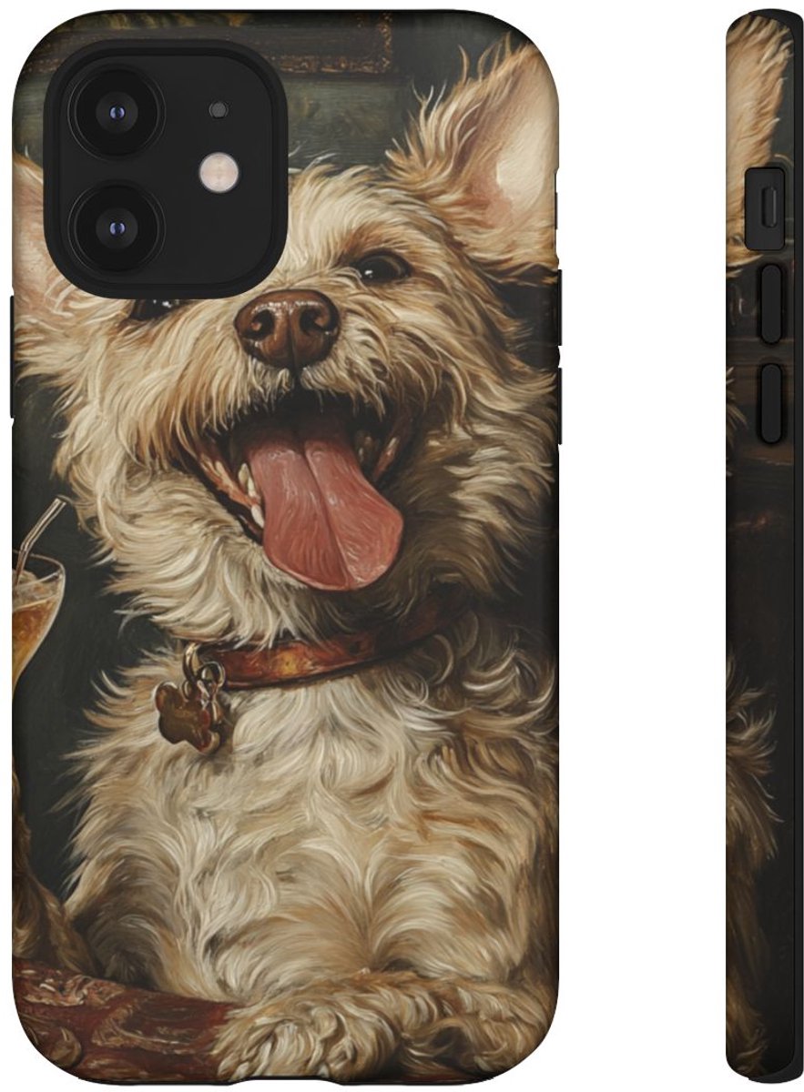 Vrolijke Terrier met Cocktail – Telefoonhoesje Geschikt voor iPhone 12