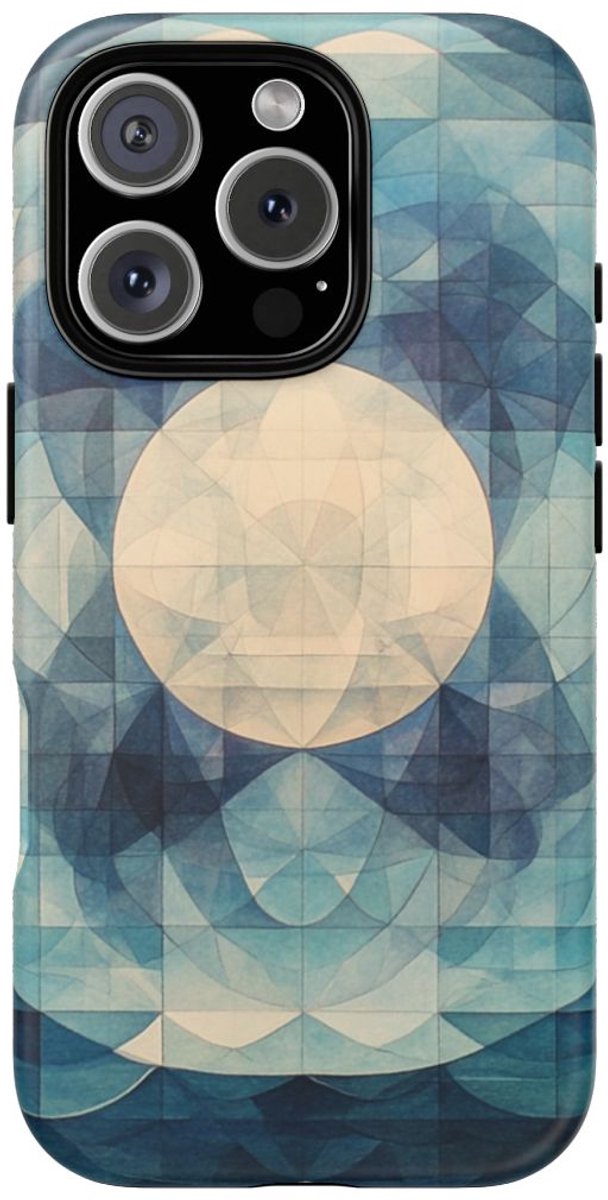 Geometrisch Kleurenspel van Zee en Maan – Telefoonhoesje Geschikt voor iPhone 16 Pro