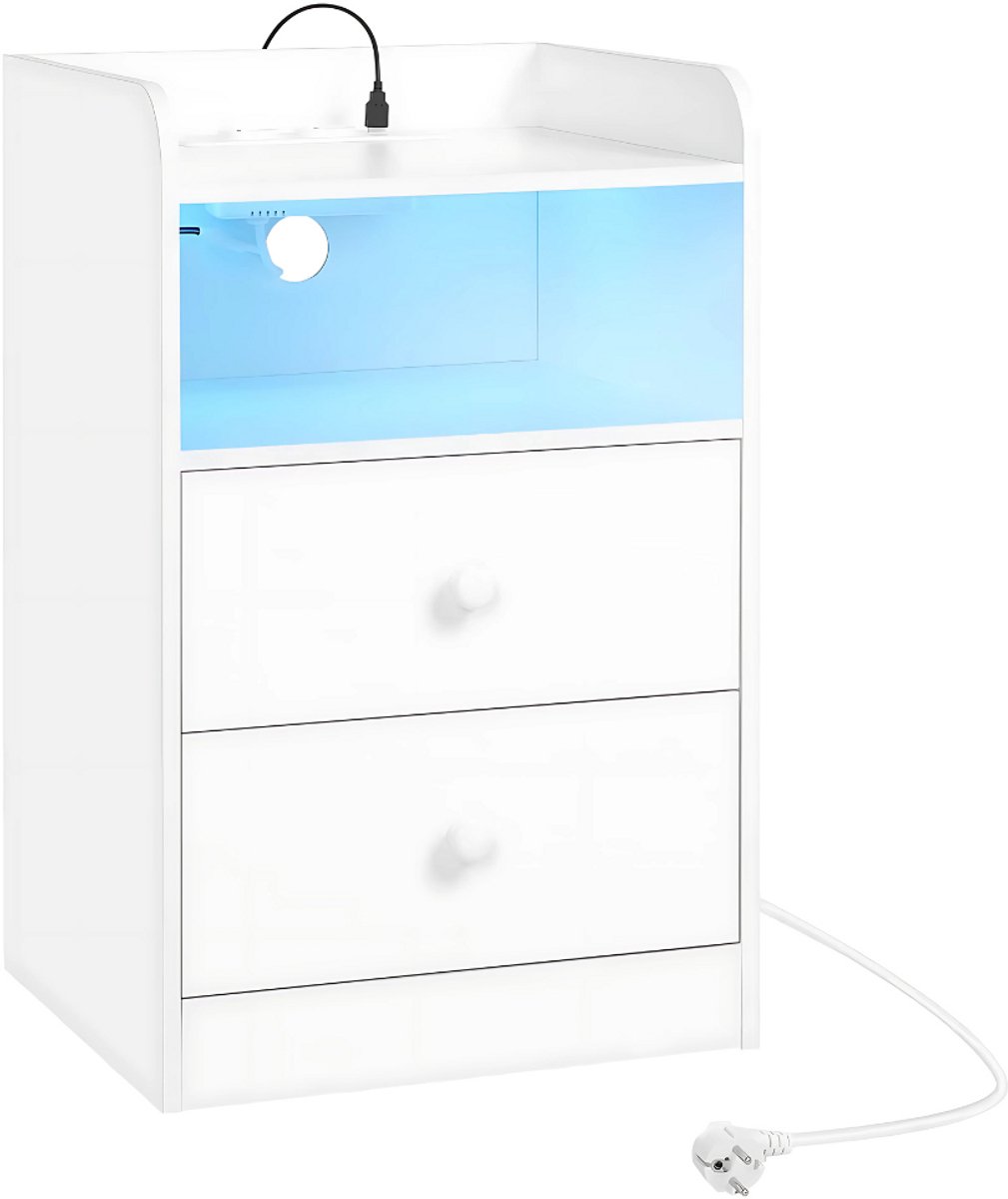 Nachtkast met RGB lichten - Wit - Slaapkamer - Met ingebouwde usb oplaadpoorten