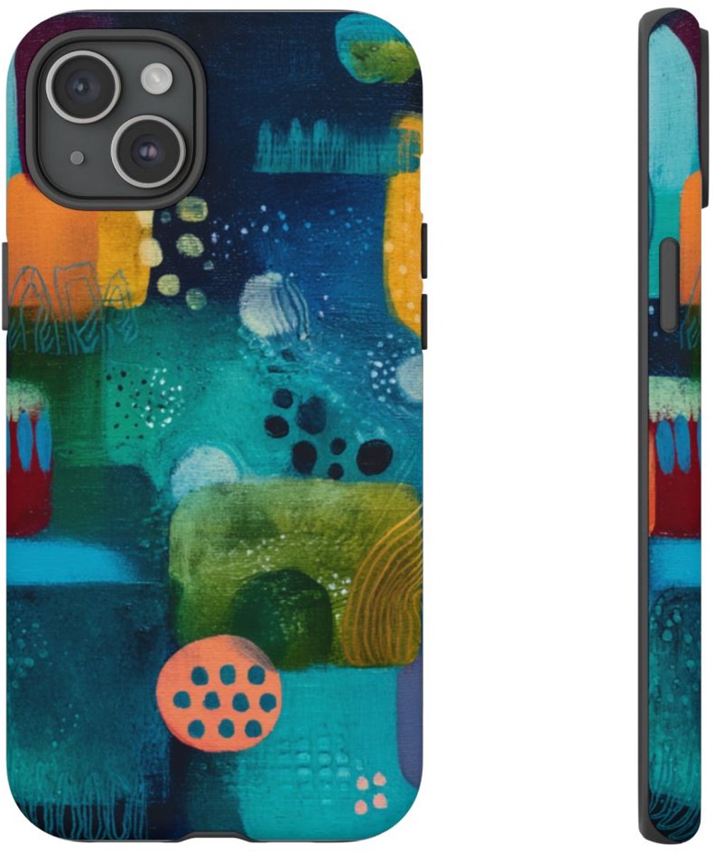 Abstract Geometrisch Kleurrijk Kunstwerk – Telefoonhoesje Geschikt voor iPhone 15 Plus