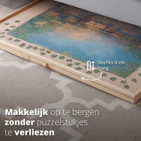 Plateau à Puzzle En Bois Avec 6 Tiroirs FLINQ - Pour Puzzles Jusqu'à 1000 Pièces - Dimensions 76x56 Cm - Planche De Rangement Avec Couvercle