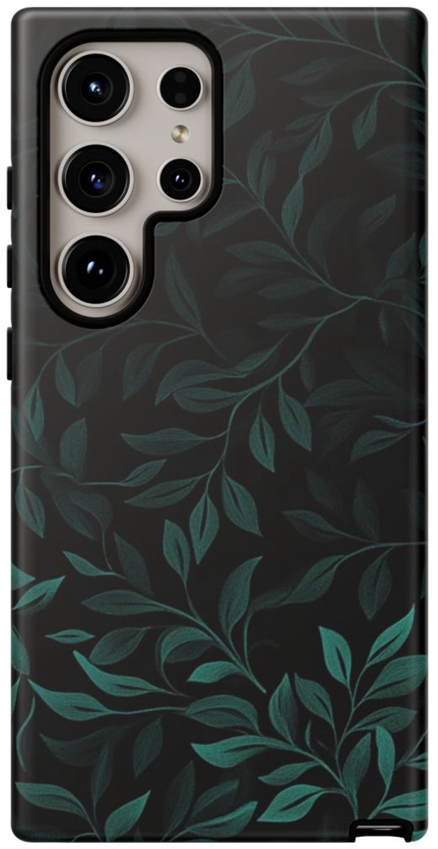 Groen-Zwart Bladerenpatroon – Telefoonhoesje Geschikt voor Galaxy S24 Ultra
