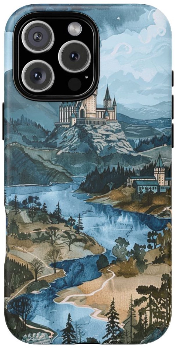Kasteel Landschap in Aquarel – Telefoonhoesje Geschikt voor iPhone 16 Pro Max