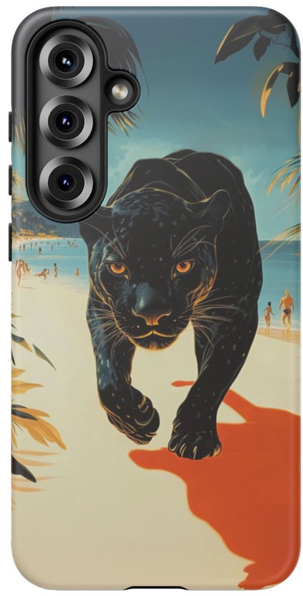 Elegante Zwarte Panter op het Strand – Telefoonhoesje Geschikt voor Galaxy S25 Plus