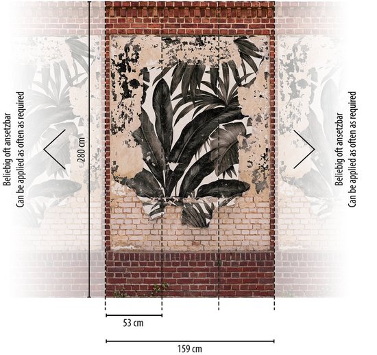 VIEUX MUR AVEC FEUILLES DE PALMIER PAPIER PEINT | Industriel - Multicolore - Livingwalls The Wall II