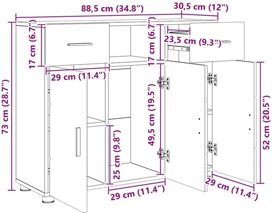 vidaXL - Dressoir - Grijs - Grenenhout | Leen Bakker