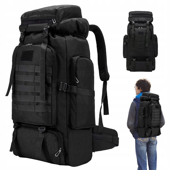 75L Rugzak met grote capaciteit - Reistas - Zwart - Slijtvast en waterdicht - Geschikt voor bergbeklimmen, kamperen, wandelen en fietsen