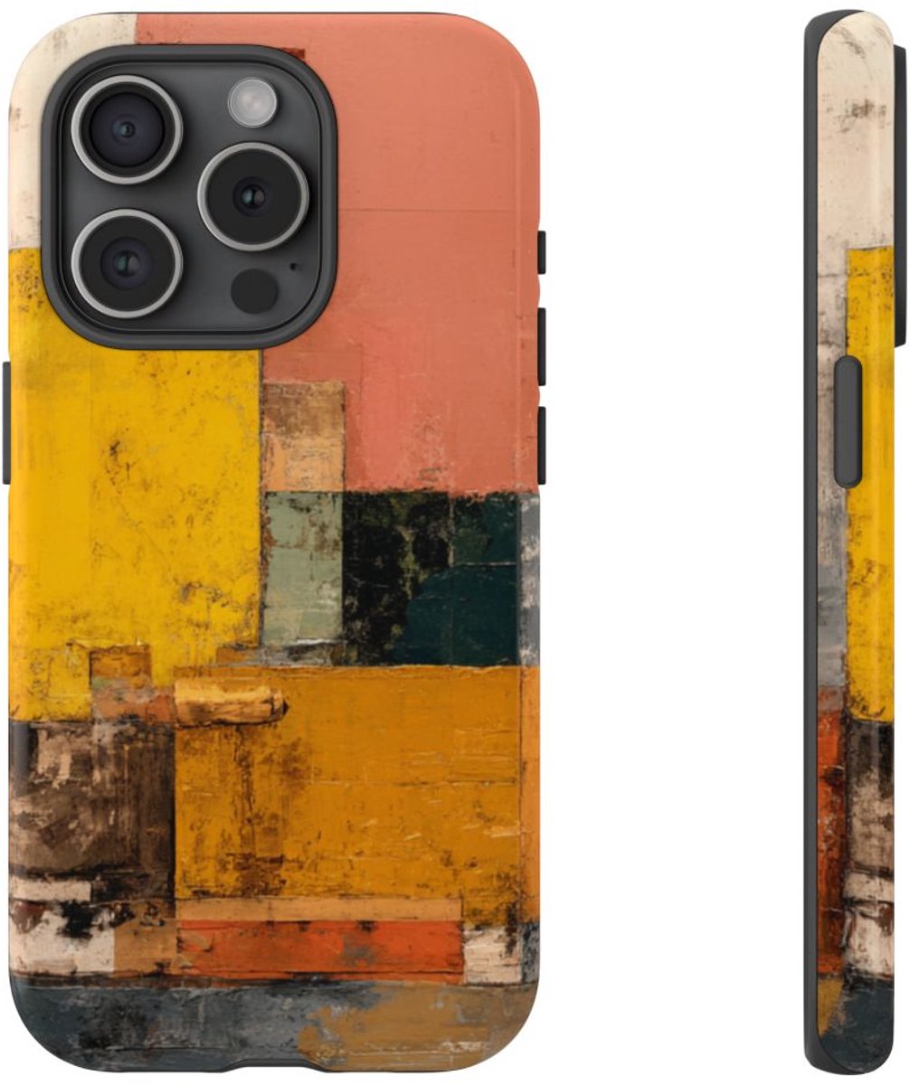 Abstracte Geometrische Kleurenblokken – Telefoonhoesje Geschikt voor iPhone 15 Pro
