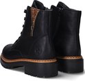 Zwarte leren veterlaarzen met leopardprint voering, rits en dikke profielzool.