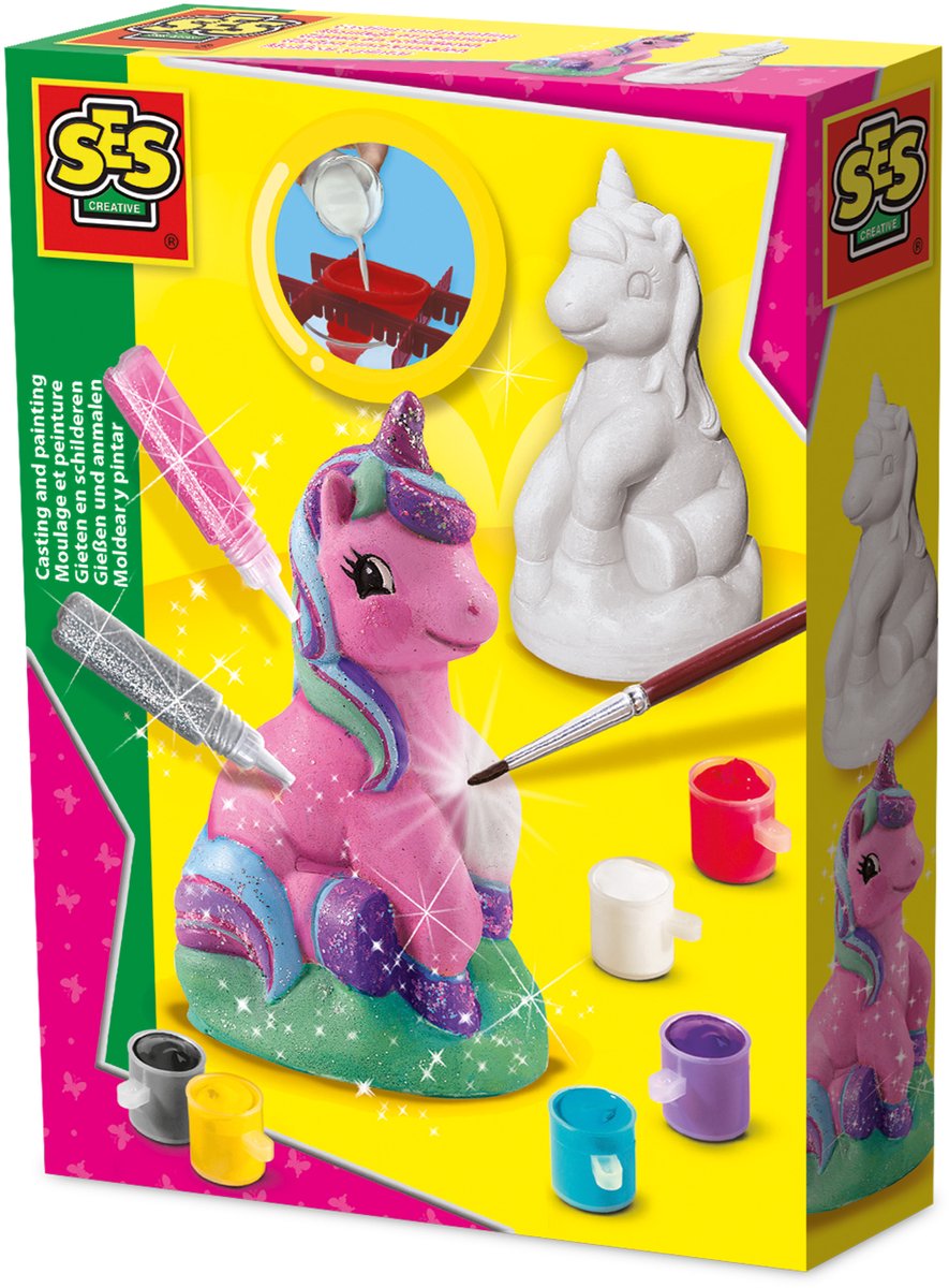 SES - Gips Gieten en schilderen - Unicorn - gips gieten - sneldrogend - heldere verf kleuren - Unicorn Knutselen - goed uitwasbaar - knutselen meisjes