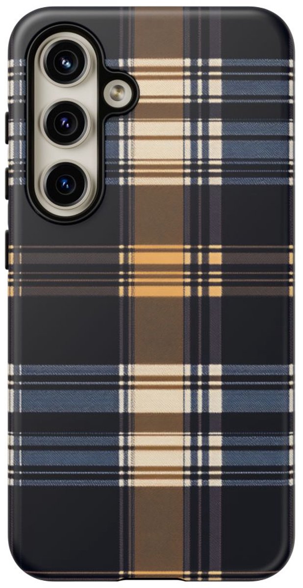 Caramel en Donkerblauw Geruit Patroon – Telefoonhoesje Geschikt voor Samsung Galaxy S24