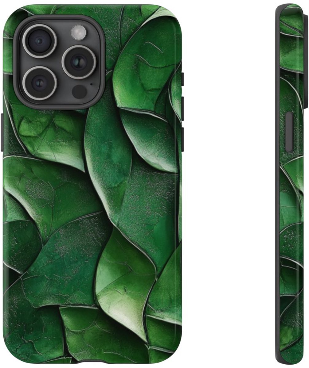 Groen Gesculptuurd Bladmotief – Telefoonhoesje Geschikt voor iPhone 15 Pro Max