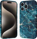 Telefoonhoesje met blauw en goud marmer design voor iPhone 15 Pro Max