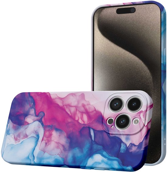Coque de téléphone Smartphonica adaptée à iPhone 15 Pro Max avec imprimé marbre rose Blauw - Coque souple flexible en TPU - Coque arrière au Design marbre Blue adapté à iPhone 15 Pro Max