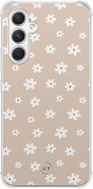 Shockproof hoesje - Geschikt voor Samsung Galaxy A54 - Cute flowers - Extra sterke case - TPU/polycarbonaat - Bloemen - Beige, Transparant