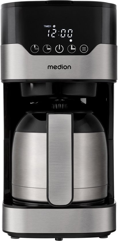 MEDION MD 18458 - Cafetière filtre programmable avec carafe isotherme - 900 Watt - 1,2 Litres - Argent