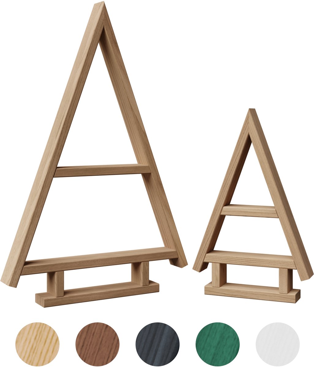be4nature Houten Kerstboom Set van 2 Beige - Handgemaakte Dennenbomen, Ruimtebesparende Kerstdecoratie om Zelf te Stylen, Niet-geïmpregneerde Binnenbomen