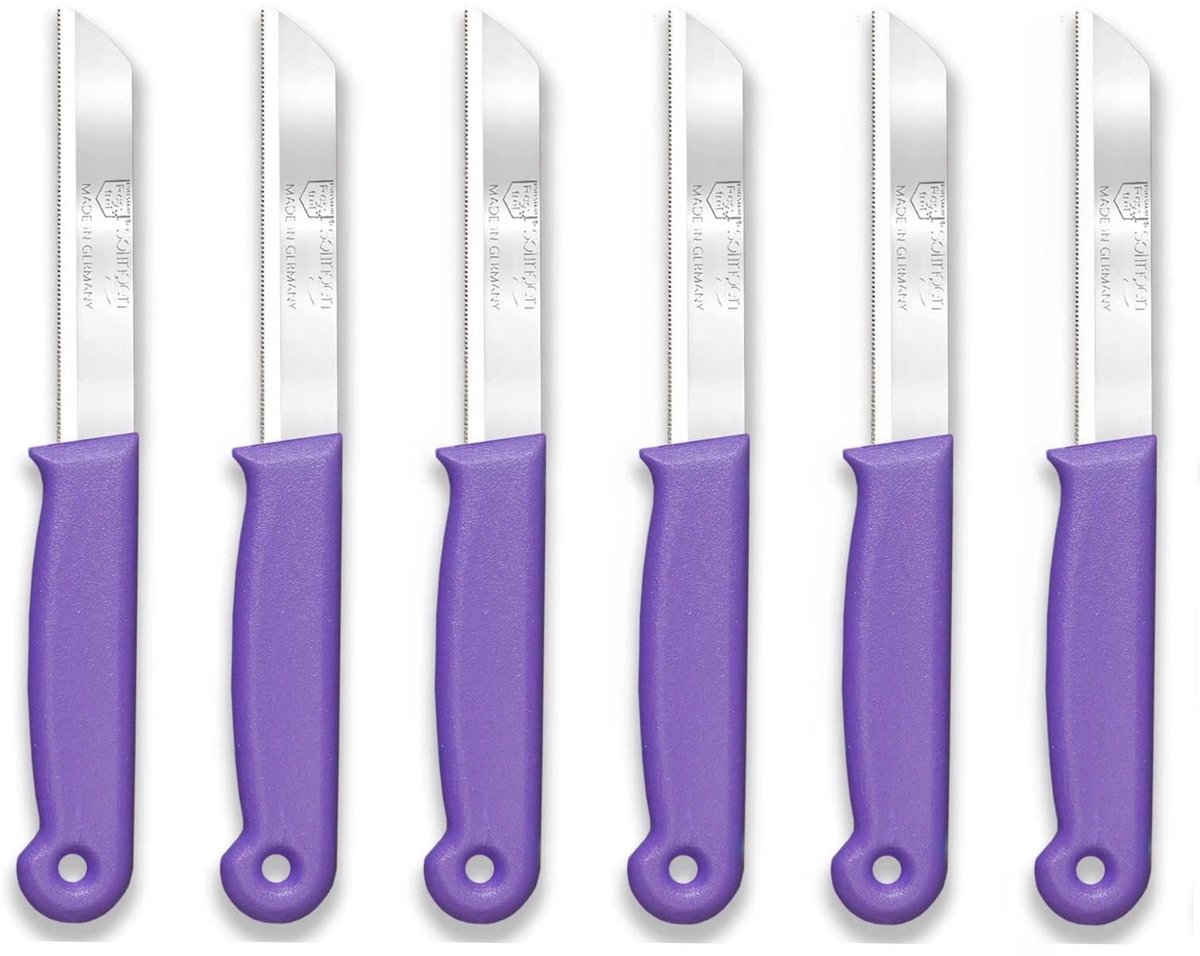 Solingen Kartelmes – Tomatenmes met Kartel – RVS – 18,5 cm met Blade Cover – Paars – 6 stuks
