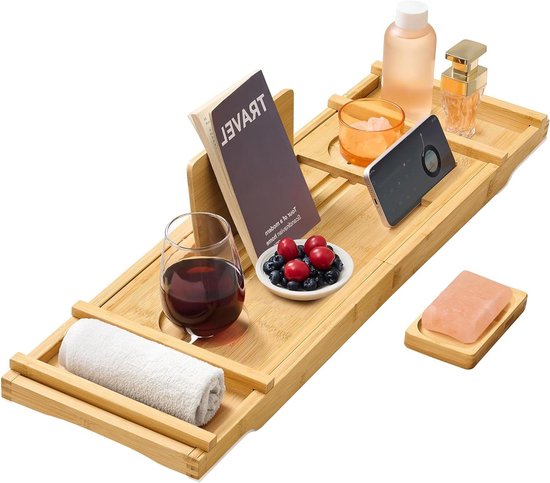 Yajun Houten Bad Lade Badkamer Planken Toepassen Voor Boek/Tablet Thuis Badkuip Rack Non-Slip Stand Houder 73 cm* 25 cm