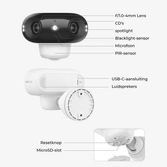 Reolink 4K camerabewaking 180 graden uitzicht, buiten, op batterij, Draadloos wifi, Detectie van personen/voertuigen/dieren, Nachtzicht in kleur, Argus 4 Pro met Zonnepaneel van Reolink — afbeelding 5
