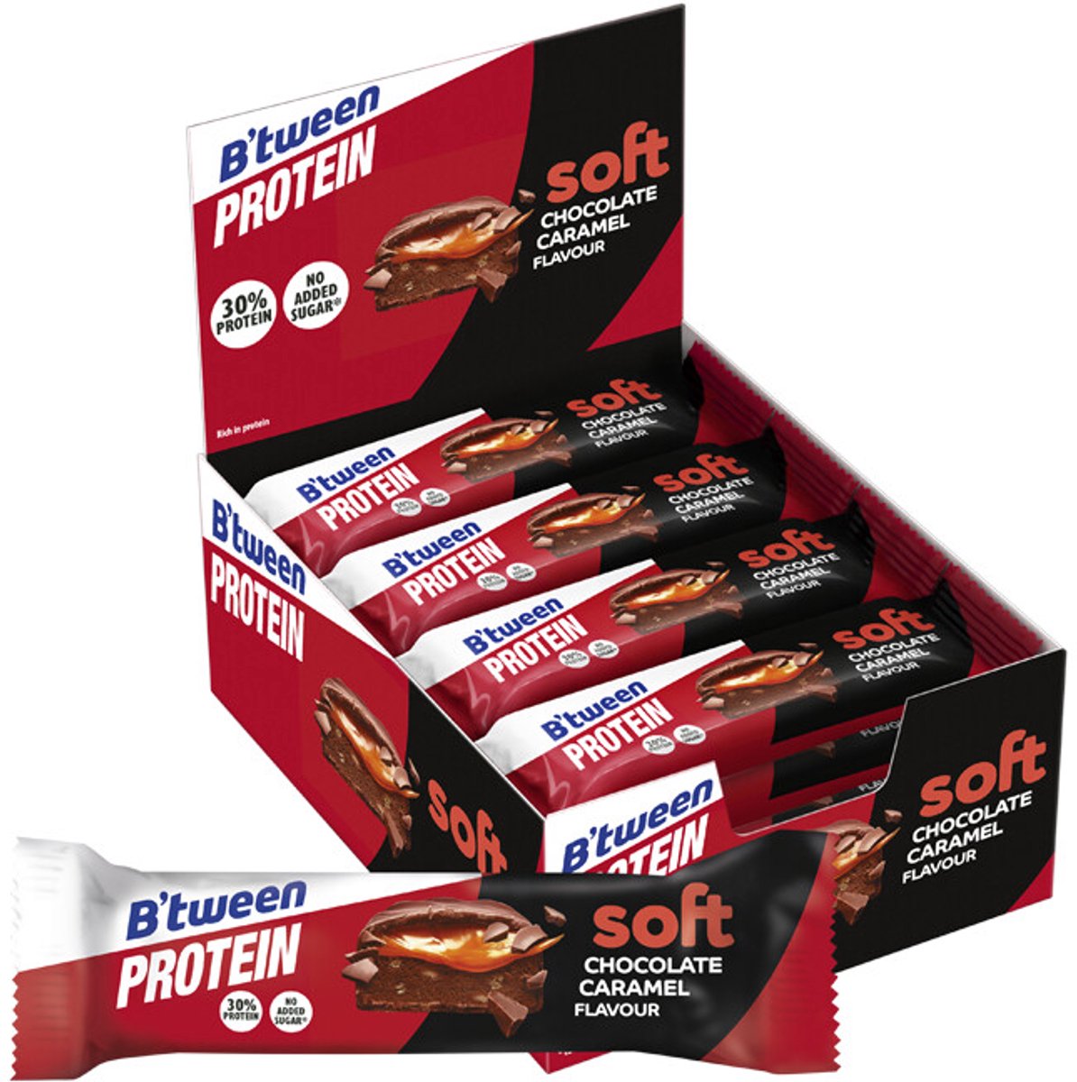 Goedkoopste B'tween Protein Soft Chocolade & Karamel - Eiwitreep of -snack - 30 eiwit - 163 kcal per reep - 12 x 45g