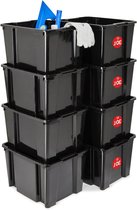 Coffret de rangement en plastique lot de 8 boîtes de rangement 30 l empilables sans couvercle facile à transporter robuste jardin garage grenier - hobby box HB-30 - noir.