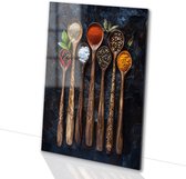 Cuillères en bois aux herbes - Tableaux sur verre aux épices - Cuillères d'art - Nature morte - Tableau plexiglas - Décoration salon industriel - verre acrylique 70x105 cm