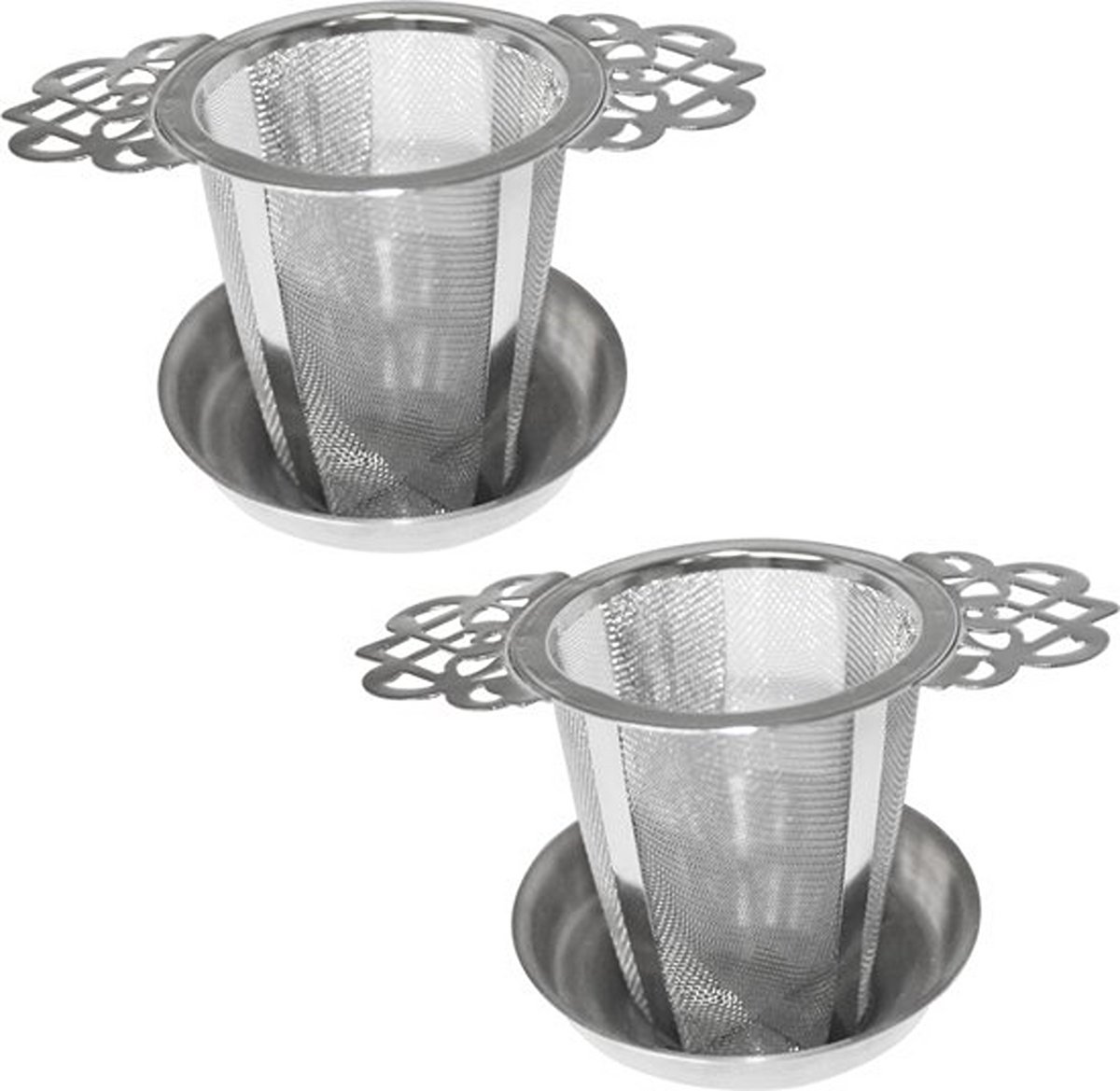 Knaak Theezeef Set - 2 Stuks RVS Theefilters - Met Handvat & Druipschaaltje - Voor Losse Thee
