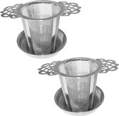 Knaak Theezeef Set - 2 Stuks RVS Theefilters - Met Handvat & Druipschaaltje - Voor Losse Thee