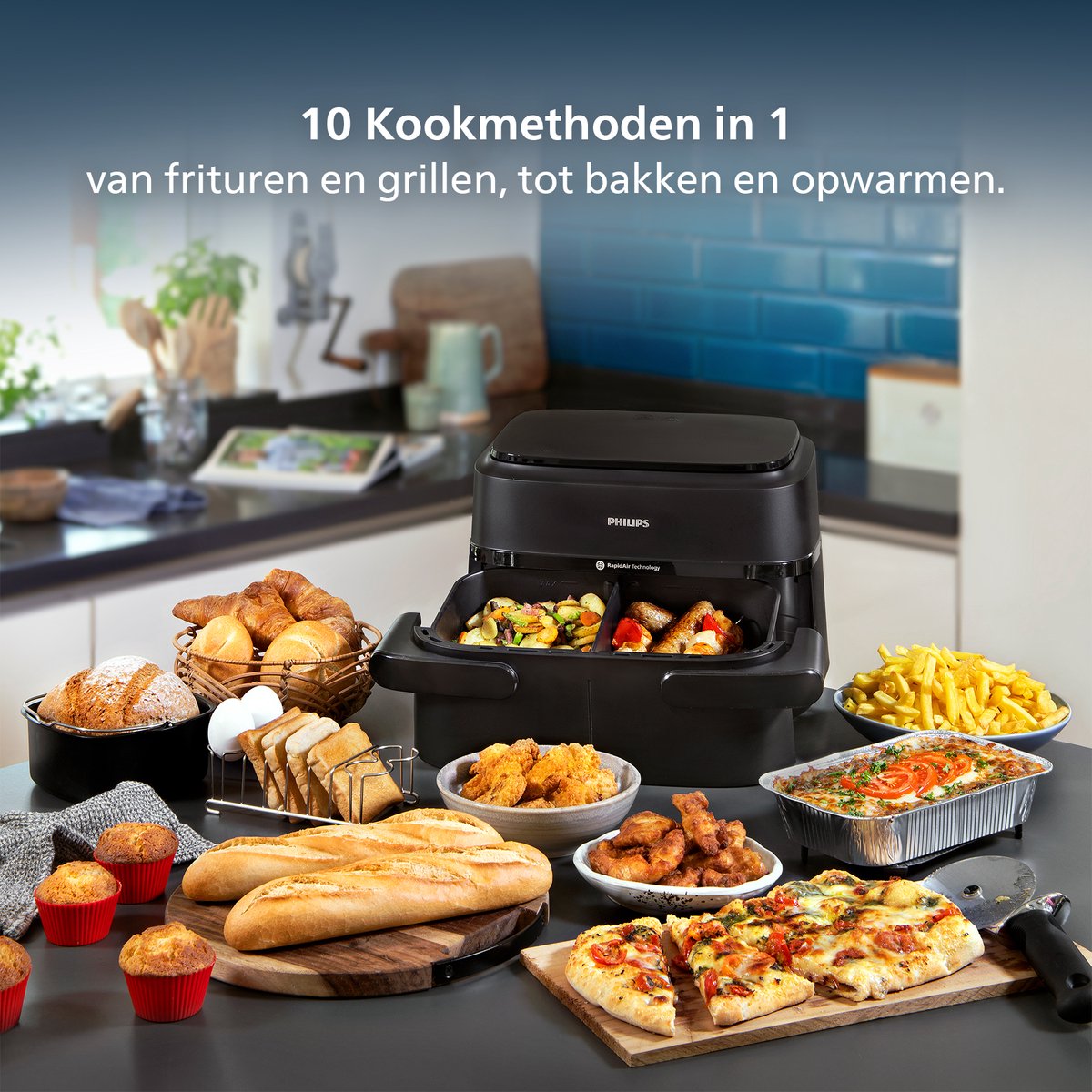 Philips 1000 Series Dual Basket Airfryer - NA150/00 - Dubbele Mand - Flexible Basket - 7.1L - Tot 5 Personen — afbeelding 6