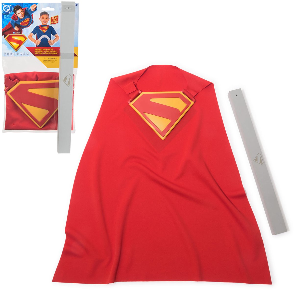DC Comics, Superman Power Cape Set, superhelden Halloween- kostuum met iconische borstplaat, verkleden en rollenspel