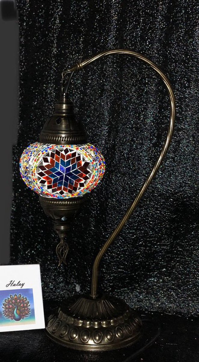 Turkse mozaïek tafellamp - handgemaakt boogmodel - E14 lamp - 42 cm hoog - kleurrijke ster