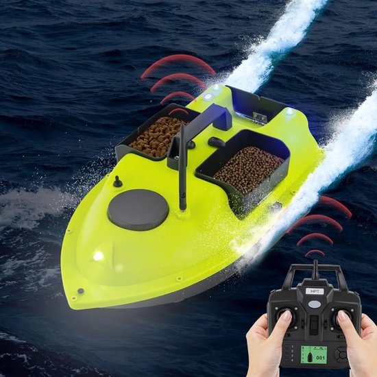 HANGKAI Bateau d'alimentation 600 m Télécommande avec GPS et lumière LED Bateau appât de pêche avec 2 batteries Li-ion 5200 mAh RC Pêche Appât de pêche avec charge de 2 kg