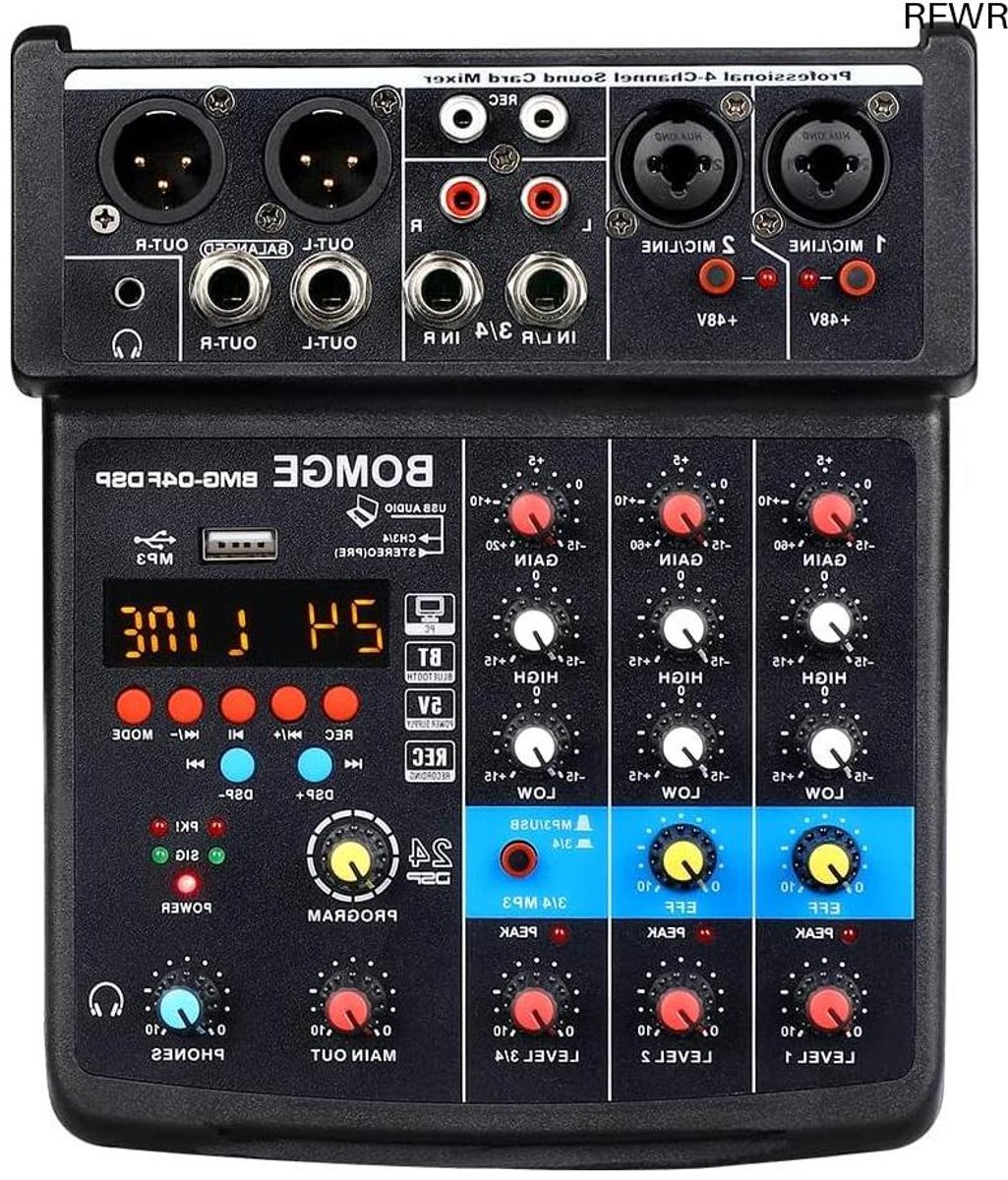 RFWR® 4-kanaals mini DJ Audio Mixer met Bluetooth en USB - Perfect voor Karaoke en Live Streaming