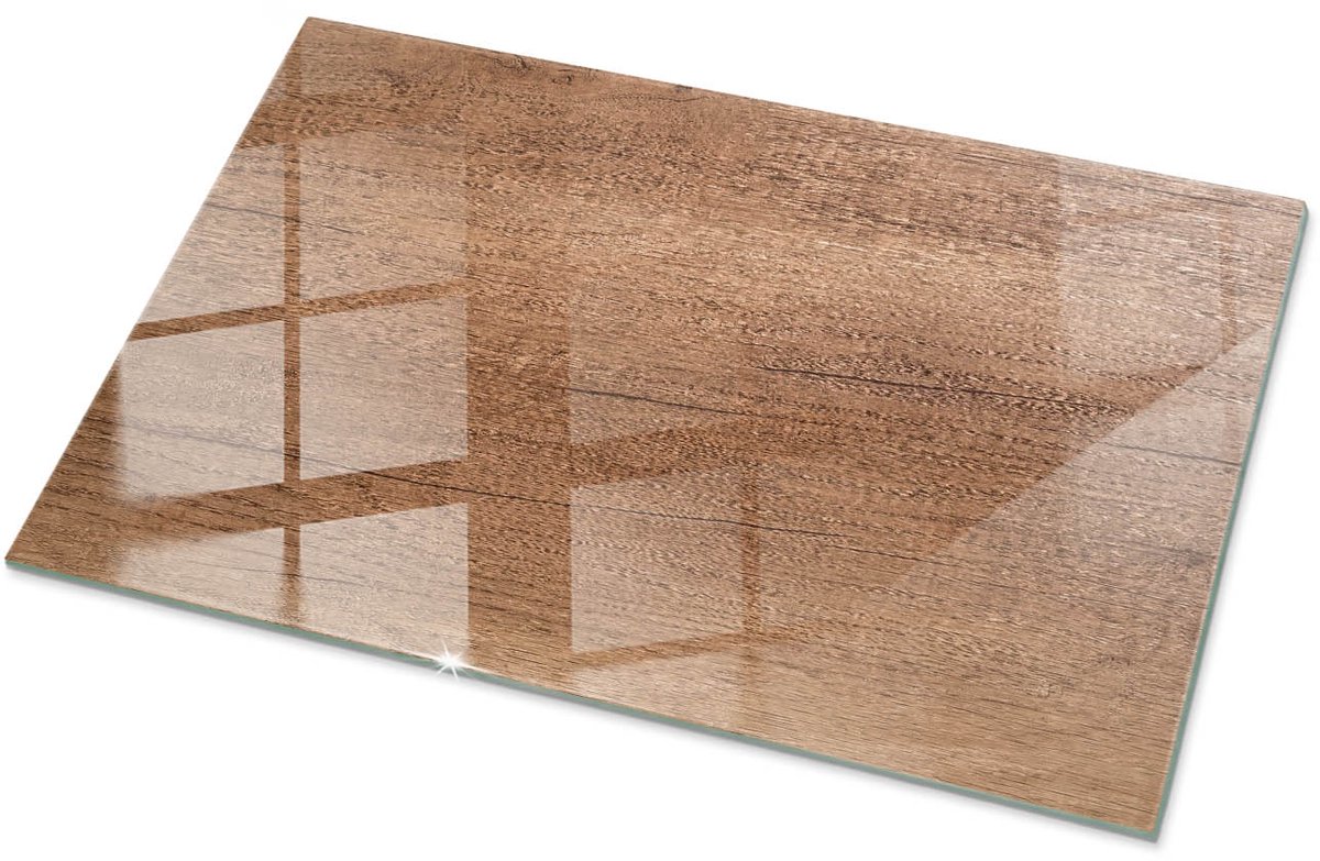 Tulup Tafelblad Glas - Natuurlijk Houtpatroon Glazen Plaat - 100 cm x 70 cm - Bruin Glasplaat Tafel - Rechthoekig Tafelblad Glas - Glazen Tafelblad voor de Woonkamer - Gehard Glas