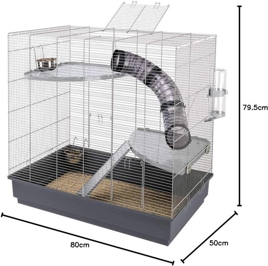 Ferplast Olimpia Hamsterkooi – Met Speeltoren, Loopwiel, Huisje En Accessoires, 46x29,5x54 Cm, Zwart