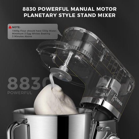 RFWR® Keukenmachine 6,2 L - Mengmachine en Kneedmachine met 1500 W en 6 + 1 Snelheden van RFWR — afbeelding 3