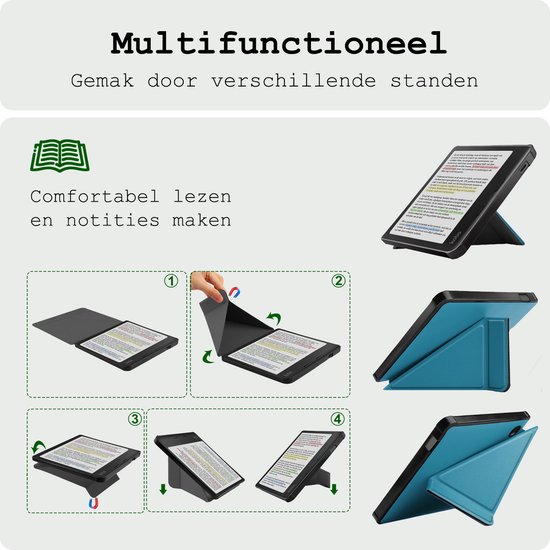 Hoes Geschikt voor Kobo Libra Colour Hoesje Bookcase Cover Hoes - Hoesje Geschikt voor Kobo Libra Colour Hoes Cover Case - Turquoise van Merkloos — afbeelding 3