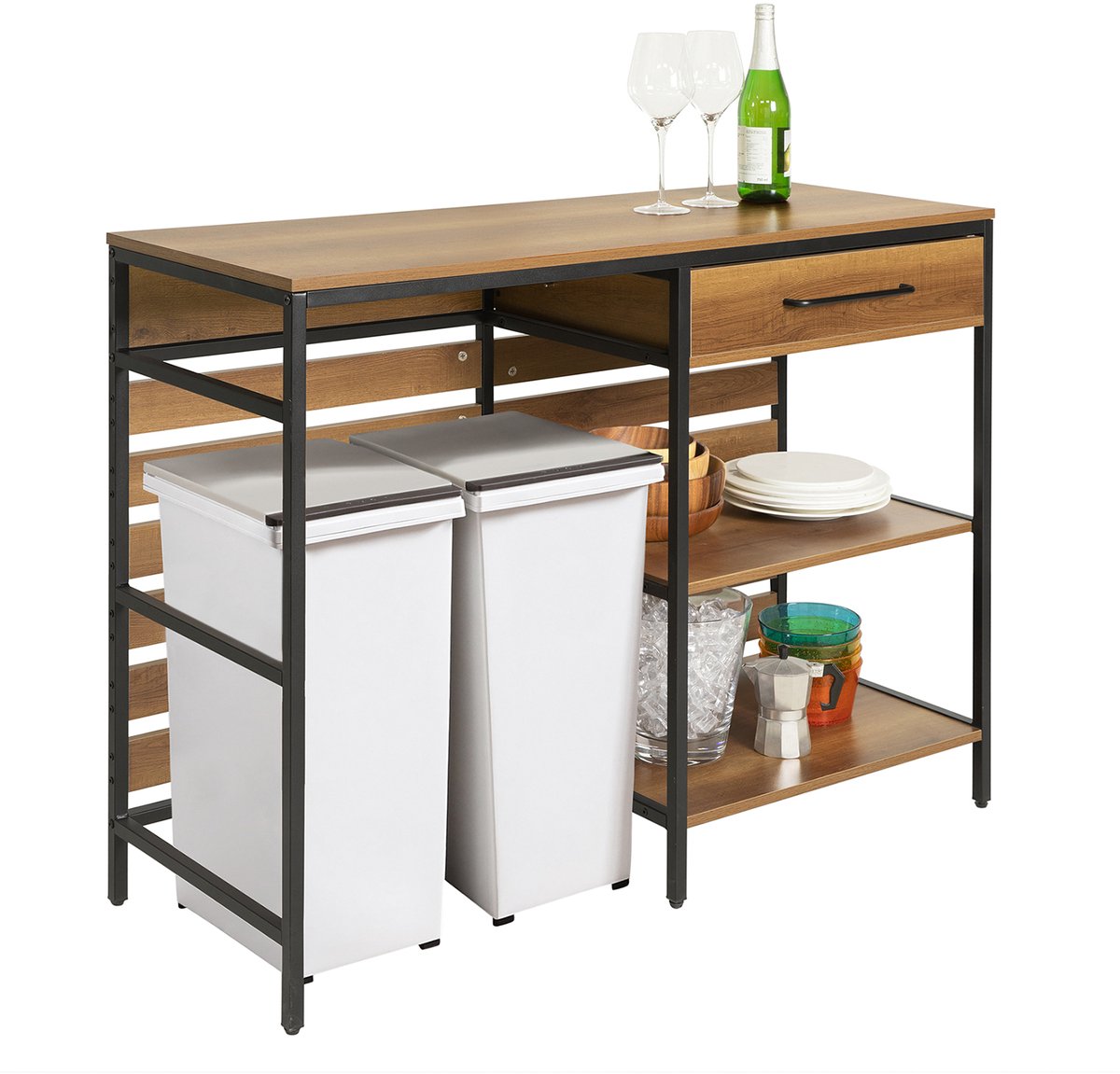 SoBuy FSB71-PF Buffetkast - Bruin Houtcomposiet met Lade & Planken Bruin|Zwart