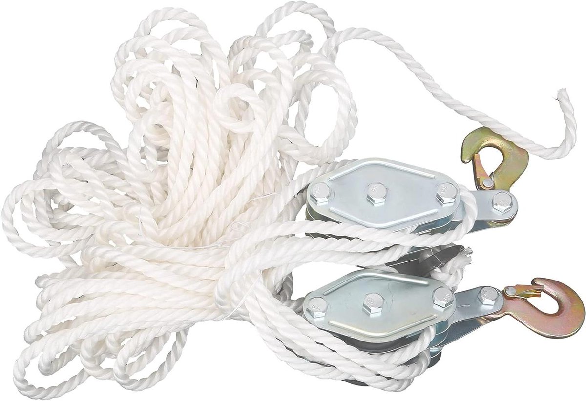 Inovra Plus - Katrolblok met wiel en uitrusting, hijswiel, 4000 lb belastbaar, verzinkte stalen haak, hijswielblok met multi-nylon touw