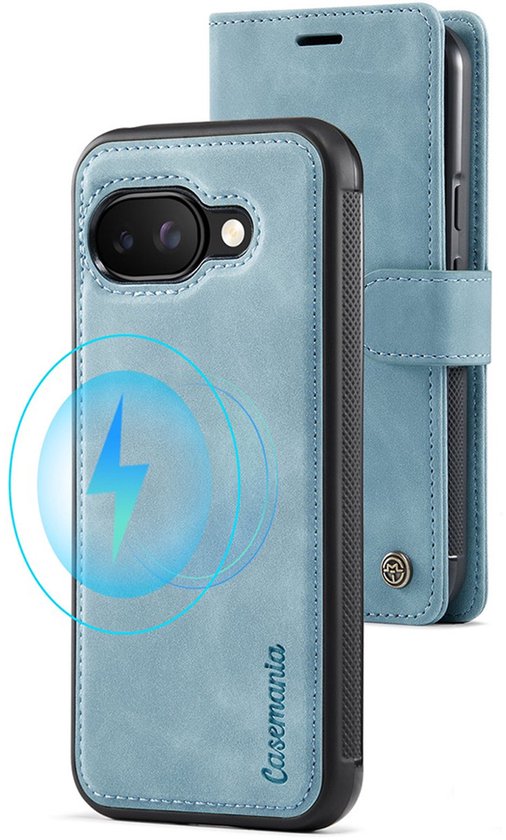 Bookcase hoesje CaseMania pour Google Pixel 9 - Aqua uni - Similicuir - Design magnétique amovible 2 en 1 - Compatible MagSafe