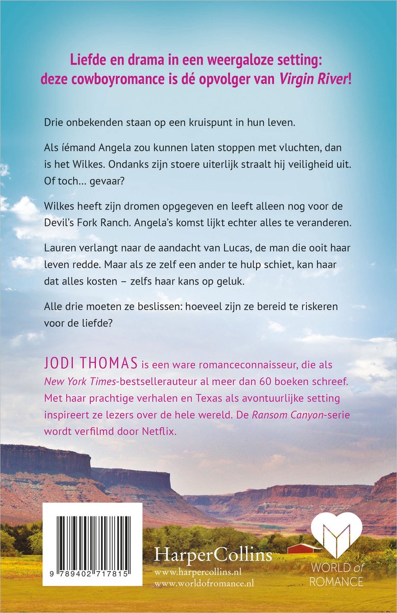 Boekcover met tekst. Liefde en drama in een weergaloze setting: deze cowboyromance is dé opvolger van Virgin River!