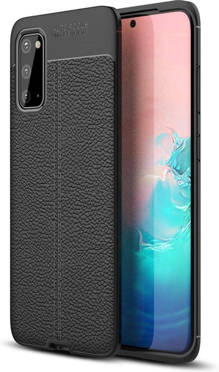 HB Hoesje Geschikt voor Samsung Galaxy S20 - Leather Textured Back Cover - Zwart