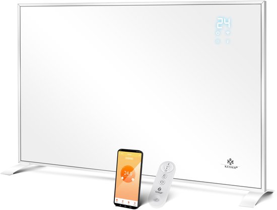 KESSER® Infrarood Verwarmingspaneel Energiebesparing Elektrische Kachel Vrijstaand & Wandmontage met Thermostaat & App Control - Paneelradiator Elektrische Verwarming Paneel - Convector Standvoeten - Wit / 540W