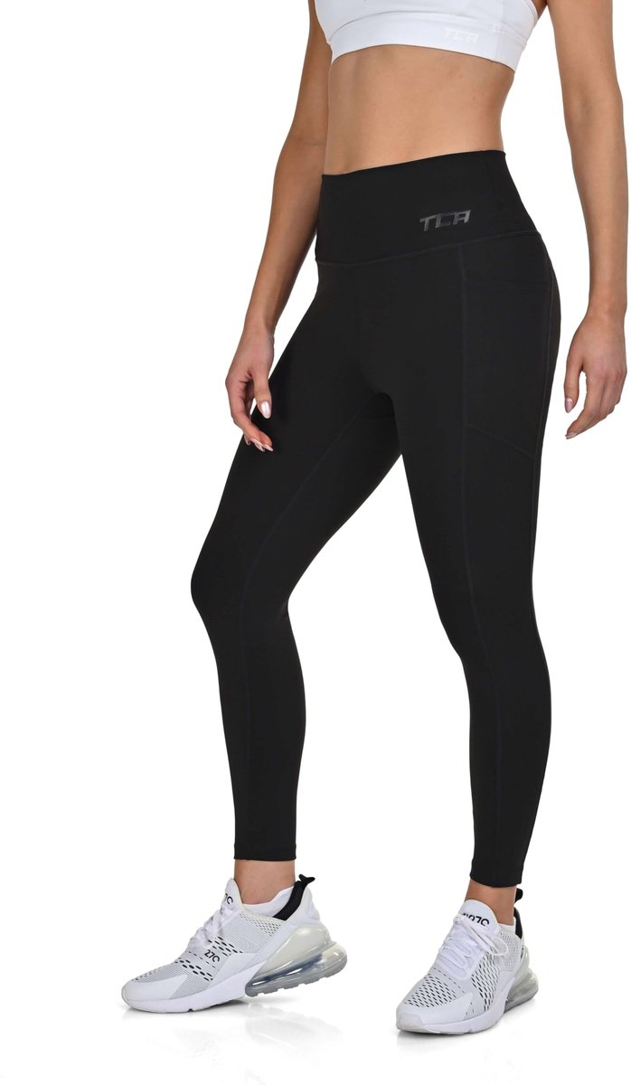 TCA Dameslegging 7/8, hoge taille, superzachte legging met buikcontrole en 2 open zijzakken, voor hardlopen, sportschool en yoga, marineblazer, XS