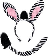 Set bandeau, oreilles et Staart de Zebra KIMU - Costume animal à rayures Zwart et Wit à imprimé zèbre avec oreilles de cheval - Festival pour enfants