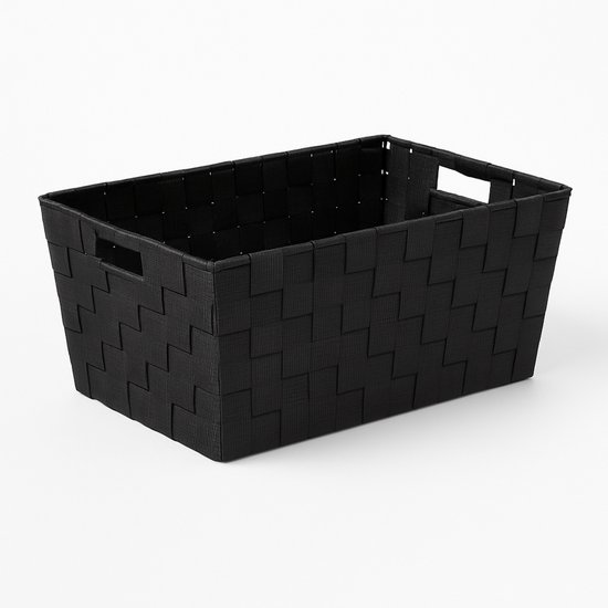 Panier de rangement – ​​Plastique tressé – Avec poignées – 45 x 30 x 20 cm – Zwart