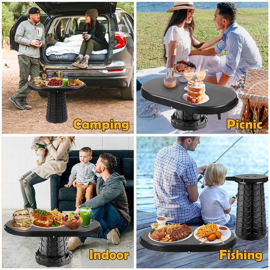 Ibenzoa® Inklapbare en Verstelbare Campingtafel met Telescopische Kruk voor Binnen en Buiten van Ibenzoa — afbeelding 3