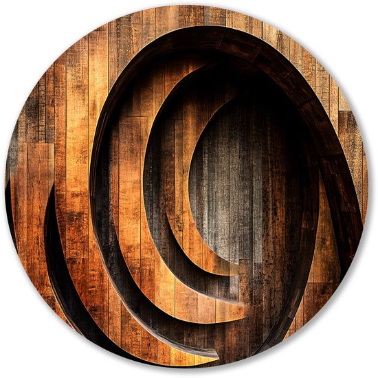 Houten abstracte curven ontwerp - Abstractie rond schilderij - Wandobject rond curven - Abstracte kunst - Unieke Forex muurcirkels - Metalen wanddecoratie - muurcirkel forex 80x80 cm