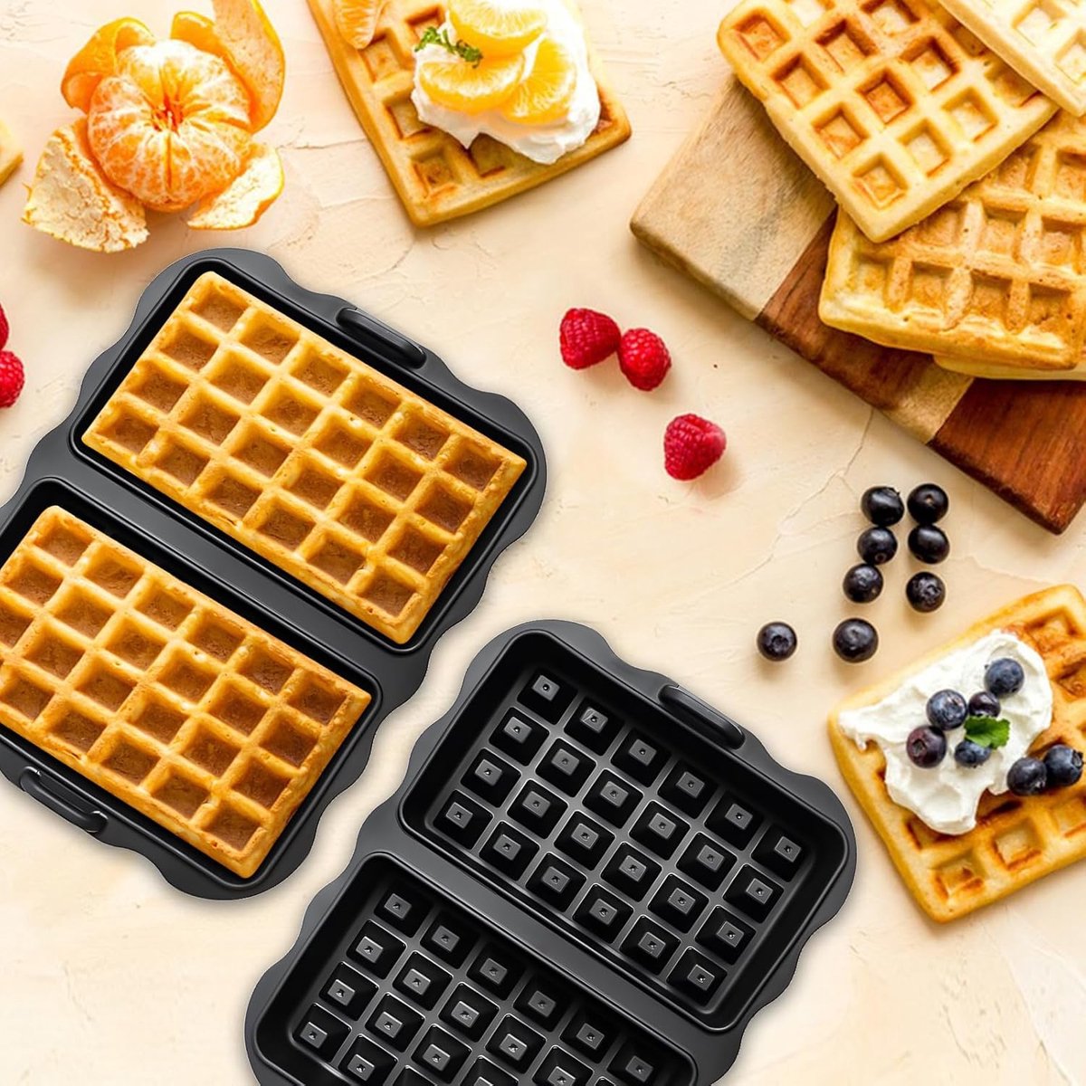 2 Pcs Air Fryer Silicone Waffle Moulds Rectangle, Waffles Maker Insert For Airfryer, Silicone Waffle Mould Square For Ninja AF300, AF400EU, AF451EU, SL400EU